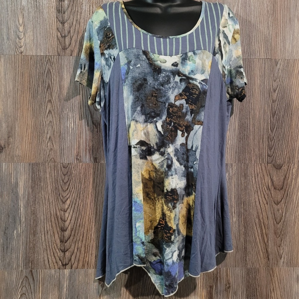 Parsley & Sage Asymmetric Tunic Sz M Gray/Abstract Colorblock Seam Detail Artsy